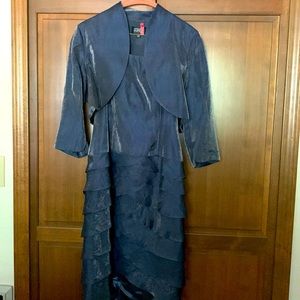 Pewter Ruffled Evening Dress w Jacket